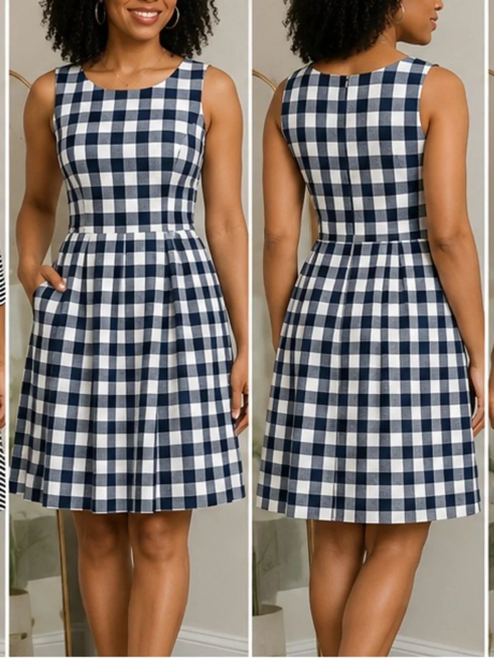 Liz Claiborne Navy and White Gingham Sleeveless Dress